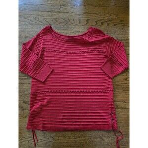 St. John Red Wool Cashmere Blend Ribbed Knit 3/4 Sleeve Top Size Small